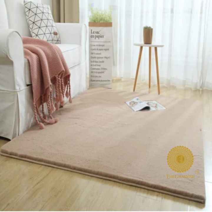 This Carpet made from high-quality faux rabbit fur, which offers an incredibly soft and plush texture. This material mimics the feel of real rabbit fur, providing a luxurious and cozy touch to your bedroom or any other area of your home.