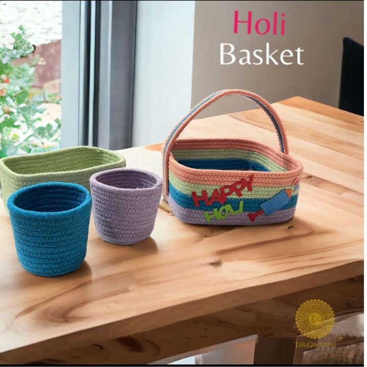 Holi cotton rope storage basket hamper by The Gharnish, versatile and durable for organizing household items.