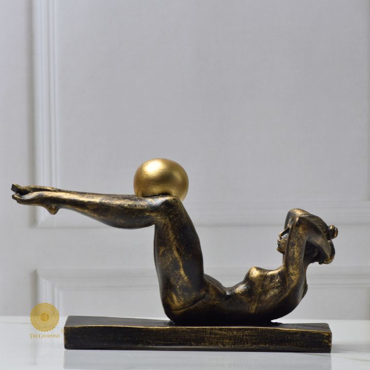 Golden Ball Yoga Lady Statue - The Gharnish - A Unit of Satkala Creations