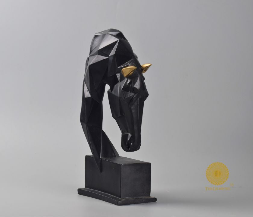 Abstract diamond cut horse head figurine by The Gharnish, detailed animal sculpture with geometric design.