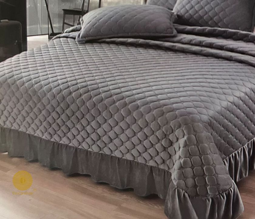 Beautifully designed Velvet Warm Frill Quilted Bedcover set - The Gharnish - A Unit of Satkala Creations