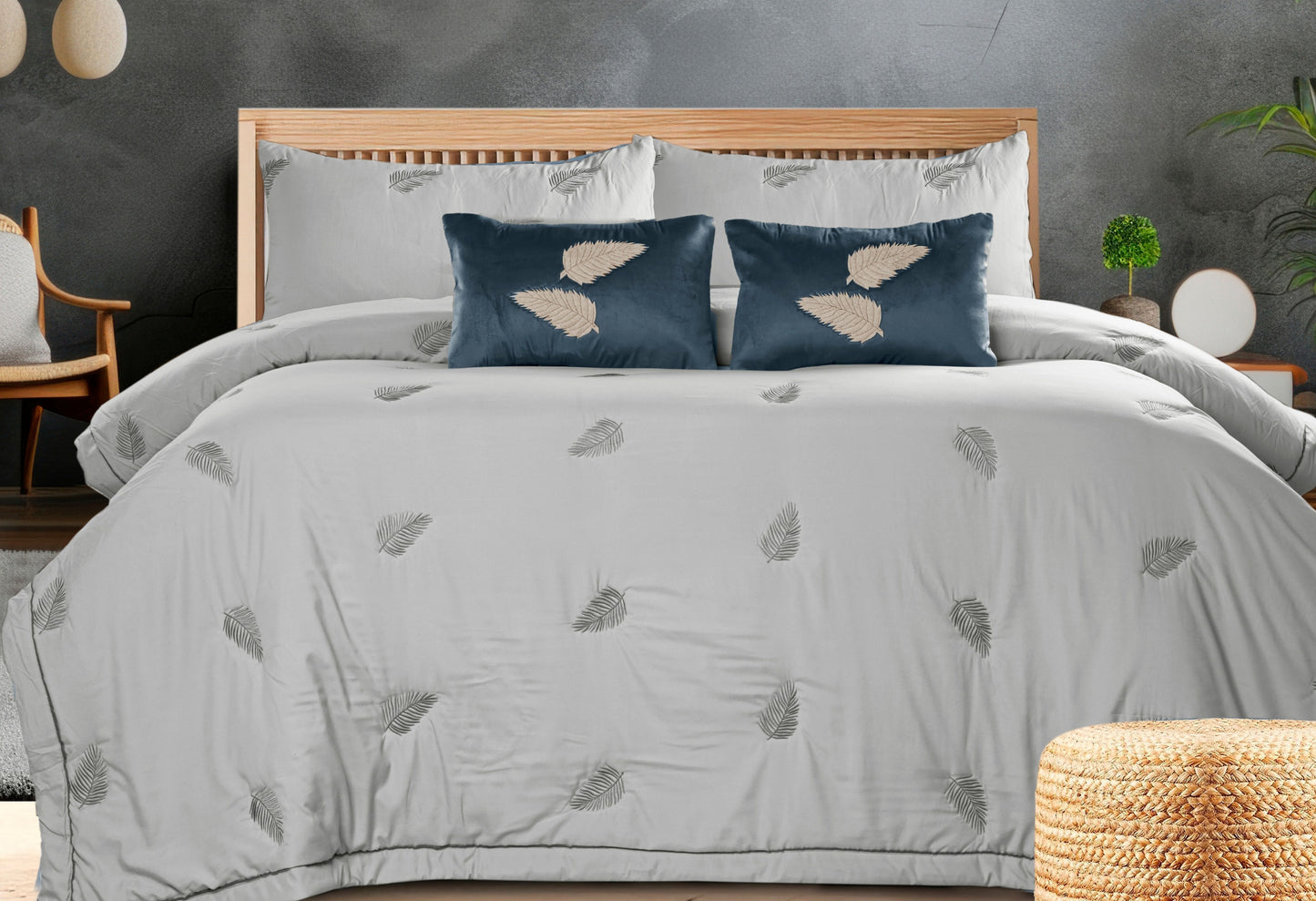 The Gharnish Royale 6-piece all-weather bedding comforter set with intricate embroidery, showcasing elegant bedding design.