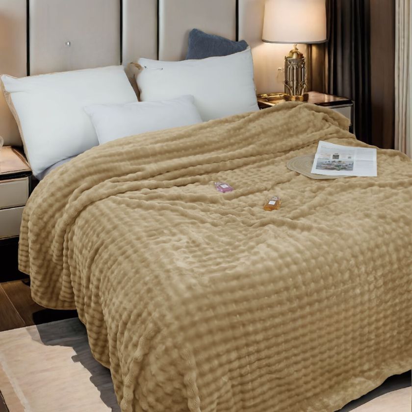 Super soft premium AC blanket from The Gharnish, lightweight bedding with cozy, plush fabric for comfortable sleep.