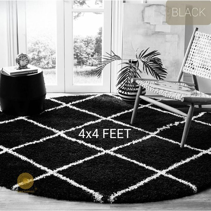 Beige modern round-shaped bedroom and dining carpet by The Gharnish, 2x2 feet, soft textured rug for living spaces