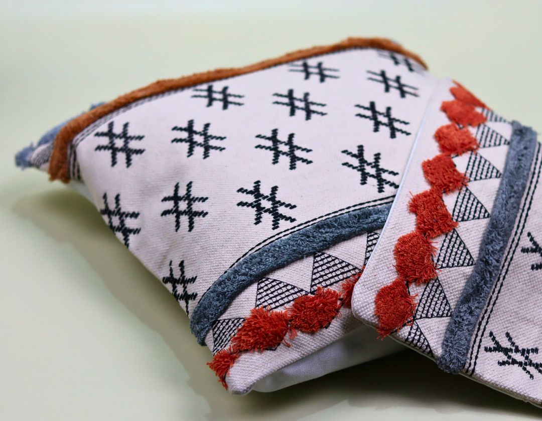 Boho Decorative & Designer Cushion Cover Set of 2 – Premium Cotton Embroidered Pillow Covers for Home Décor - The Gharnish - A Unit of Satkala Creations