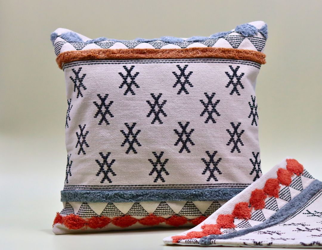 Boho Decorative & Designer Cushion Cover Set of 2 – Premium Cotton Embroidered Pillow Covers for Home Décor - The Gharnish - A Unit of Satkala Creations