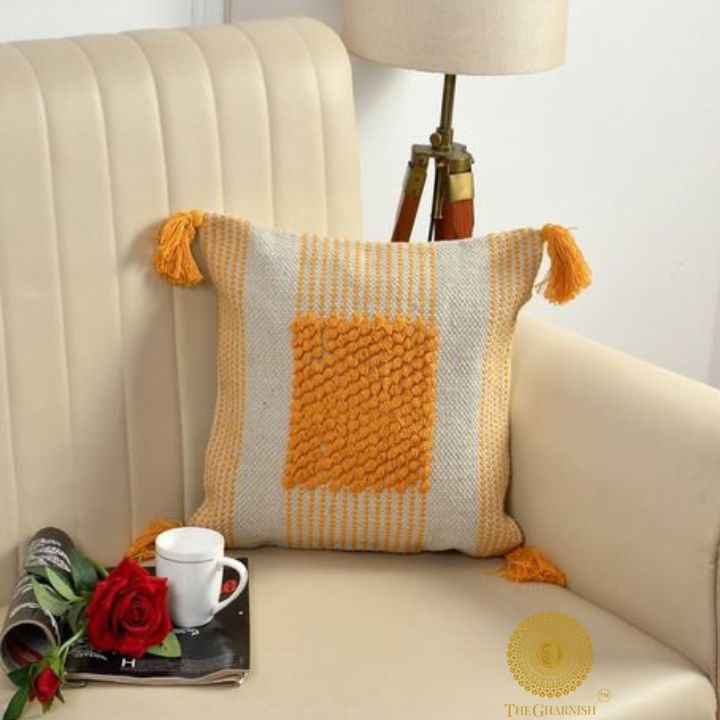 Set of 2 cotton cushion covers with tassels by The Gharnish, featuring soft fabric and decorative fringed edges for cozy home decor.