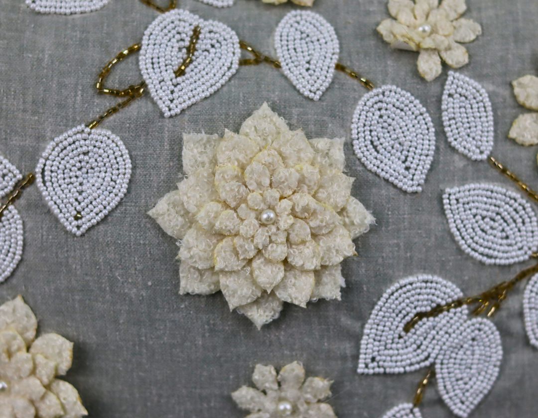 Pearl White Cushions with beads Set of 5 - The Gharnish - A Unit of Satkala Creations