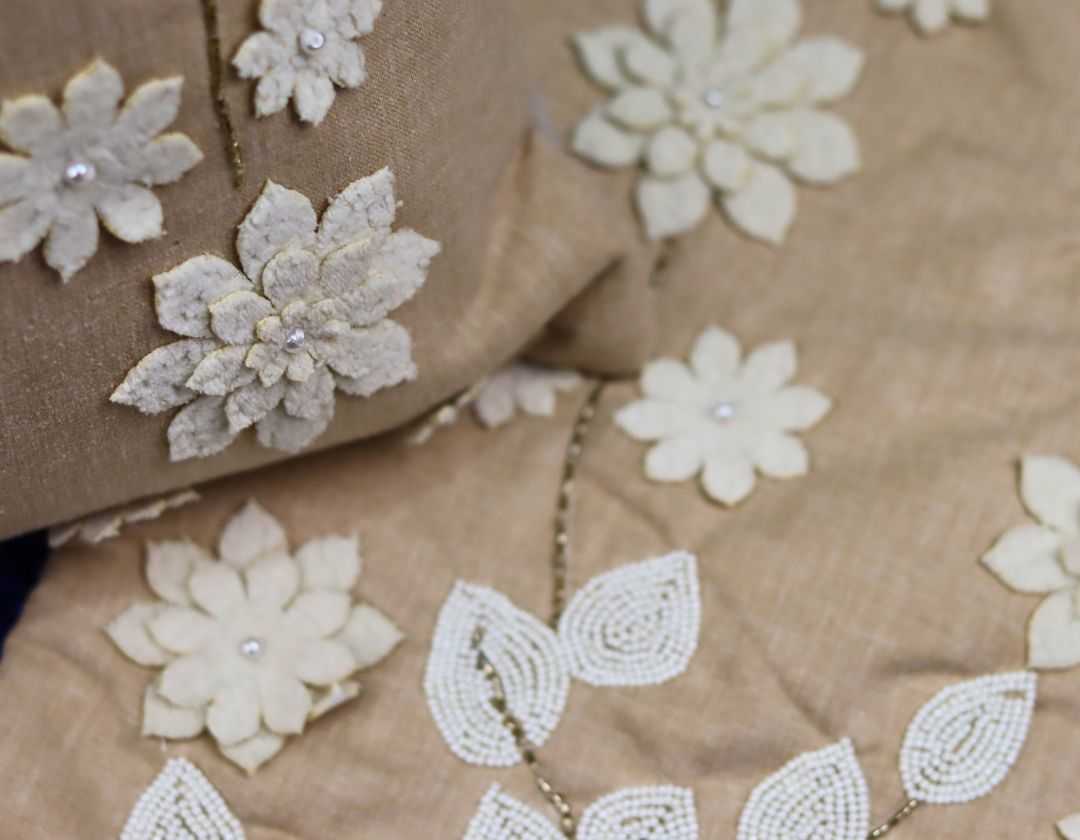 Pearl White Cushions with beads Set of 5 - The Gharnish - A Unit of Satkala Creations
