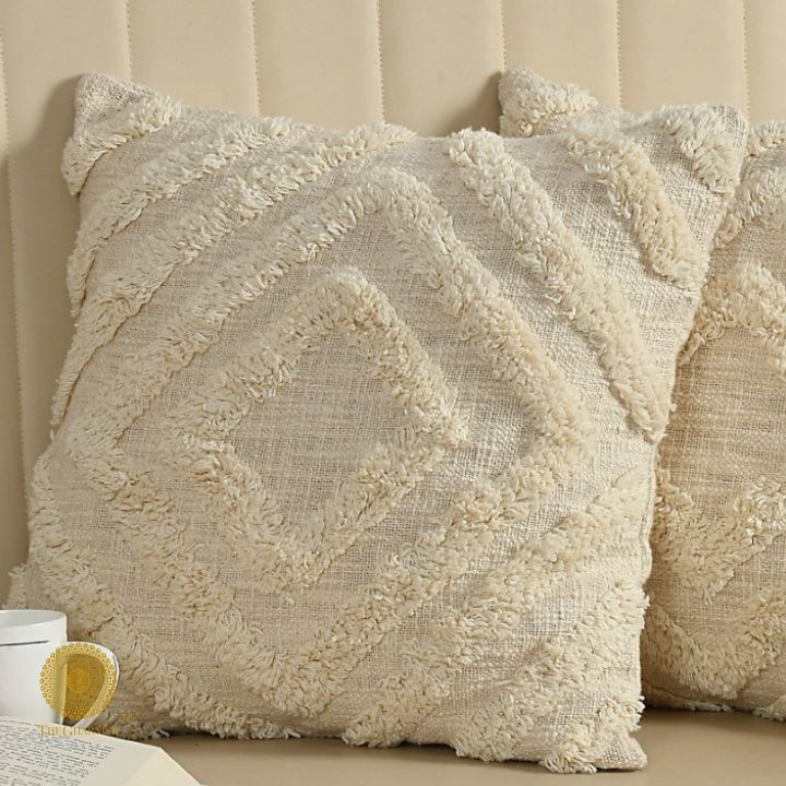 Set of 2 super soft cotton woven tufted cushion covers by The Gharnish, featuring a textured, cozy design perfect for home décor.