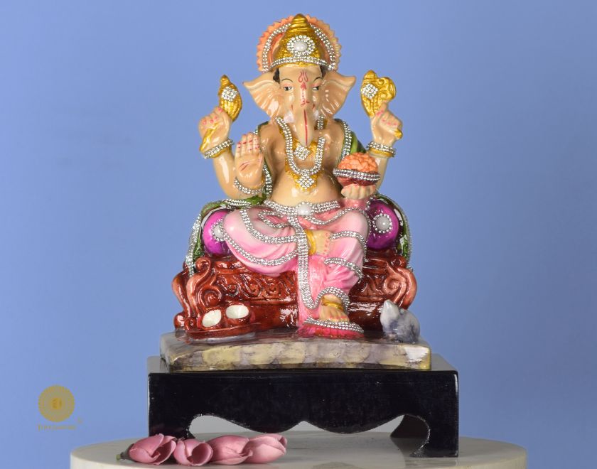 Multicolor Ganapati Ji Murti, Hindu gods figurine by The Gharnish, featuring vibrant colors and intricate details.