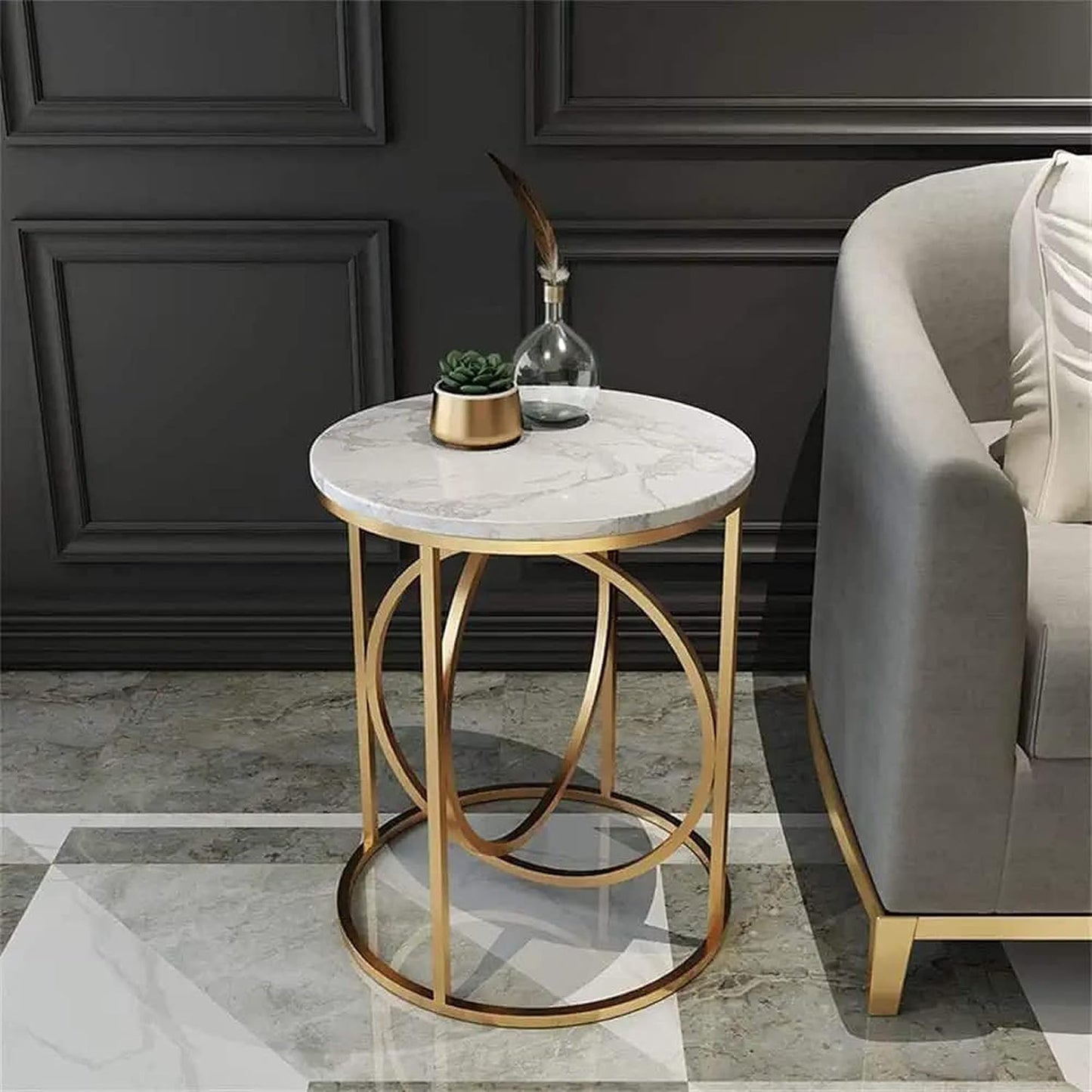 Metallic Ring Table with Marble top - The Gharnish - A Unit of Satkala Creations