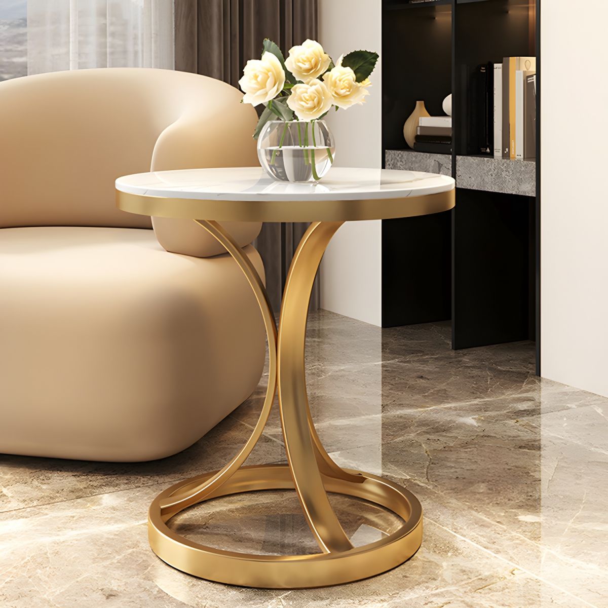 Modern Stone Top Round End Table for home and Office - The Gharnish - A Unit of Satkala Creations