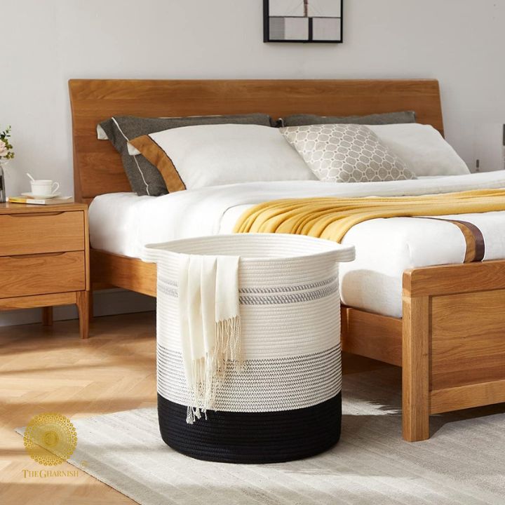 Mulipurpose Cotton Rope Storage / Laundry Basket - The Gharnish - A Unit of Satkala Creations