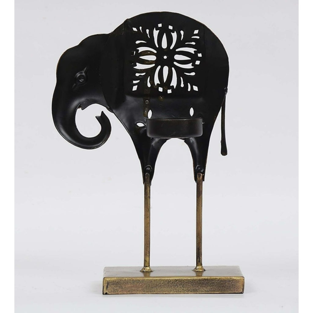 Metal T Light elephant figurine decor by The Gharnish, traditional lights with intricate design, perfect for decorative lighting.