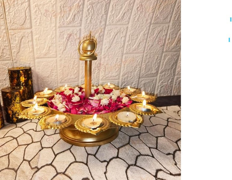 Deepak Urli 1 Tier Stand by The Gharnish, decorative metal stand with multiple tiers for serving or display purposes.