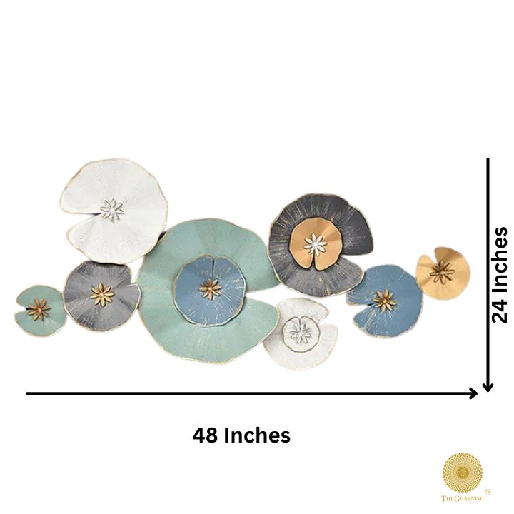 Metallic flower wall art by The Gharnish, 48x24 inches decorative metal wall decor with floral design.
