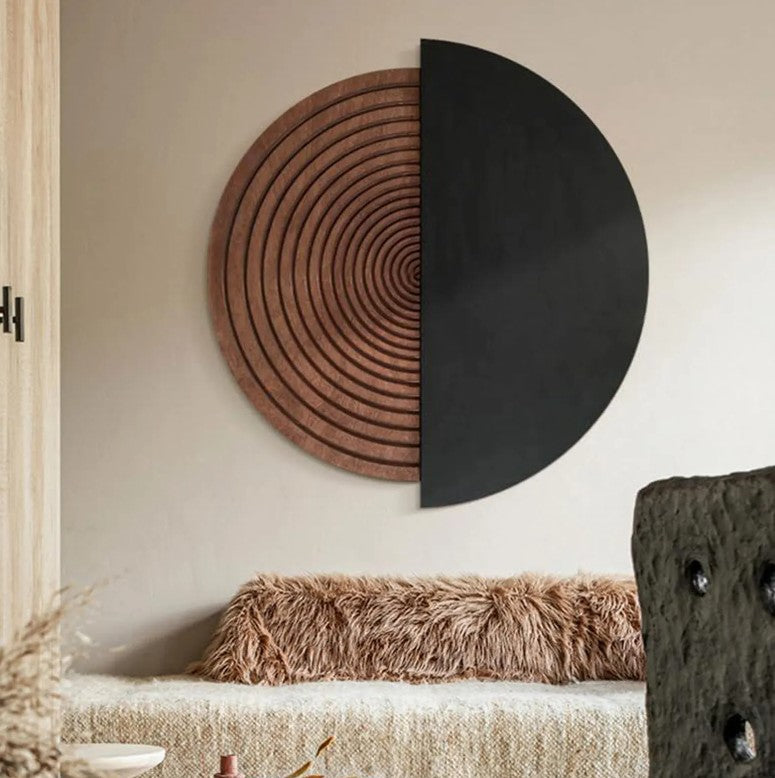 Unique geometric design in a round wood frame
