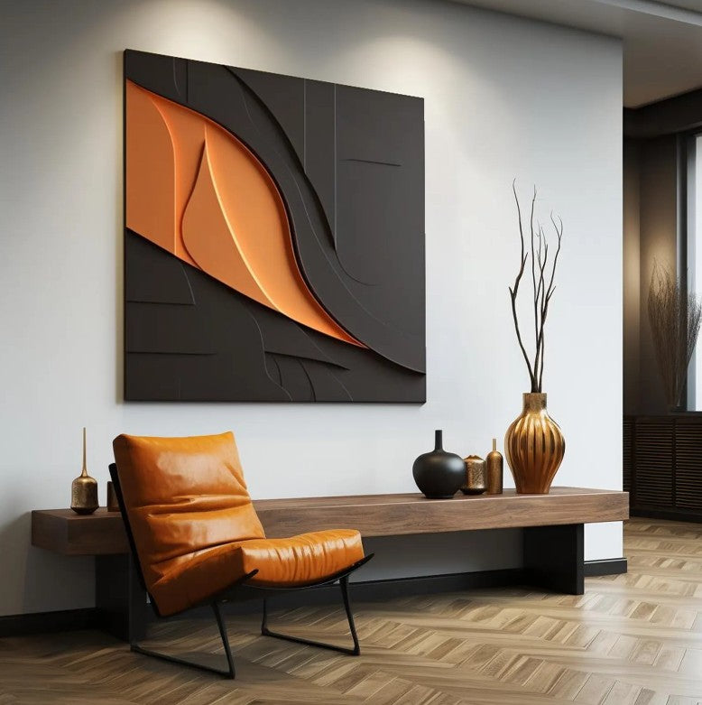 Modern Abstract Wood Carving 3D Wall Art – Textured Decorative Panel