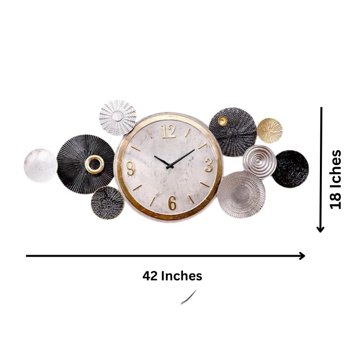 Metallic Circles Wall Clock (42x18 Inches) - The Gharnish - A Unit of Satkala Creations