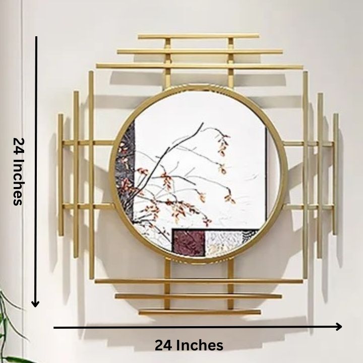 Arial Designed Wall Mirror by The Gharnish, 24-inch round wall mirror with sleek modern frame, suitable for living rooms or bedrooms.