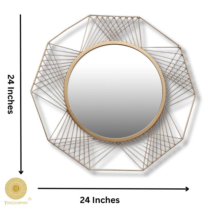24-inch Spider Web Designed Wall Mirror by The Gharnish with intricate web pattern on round glass surface