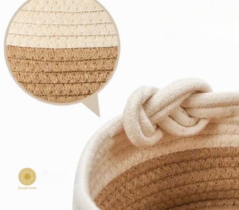 Set of 3 stylish decorative storage organiser baskets in brown and white by TheGharnish, perfect for home organization.