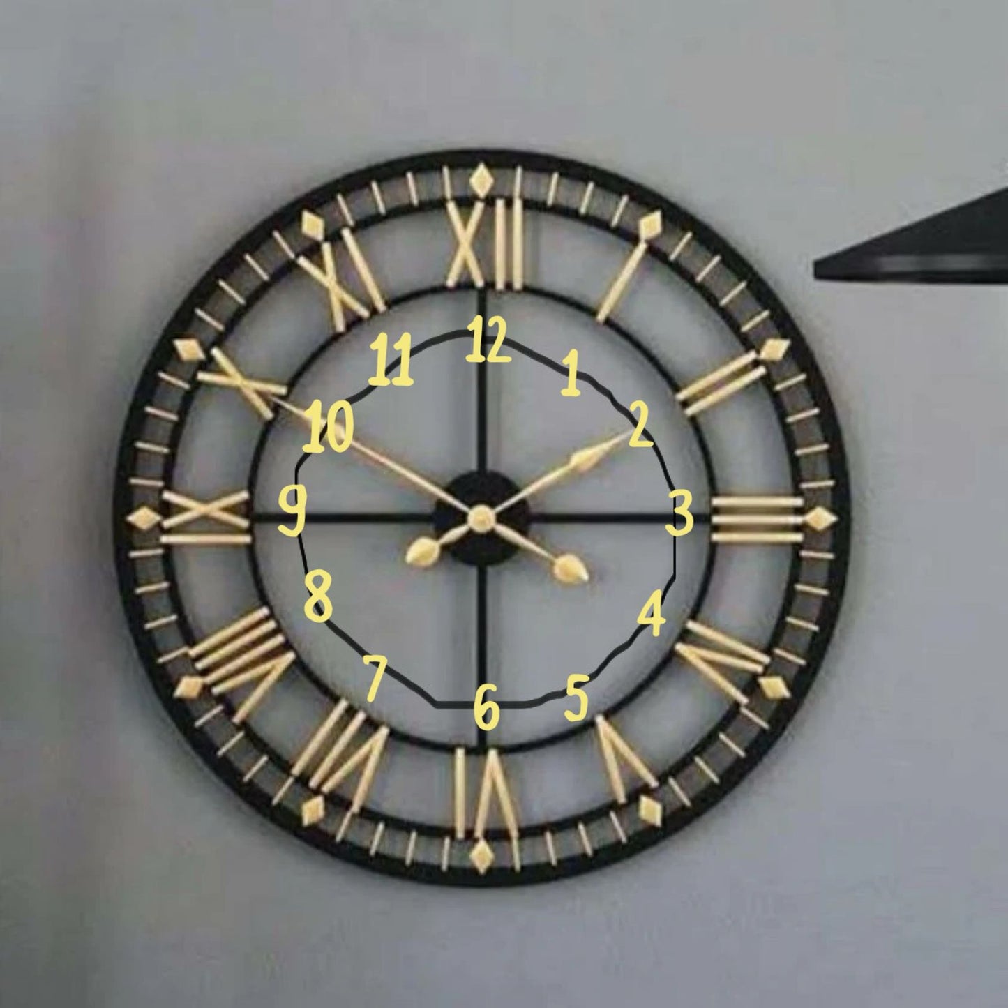 Roman black and gold modern aesthetic wall clock by TheGharnish, featuring sleek design with Roman numerals and minimalist style.