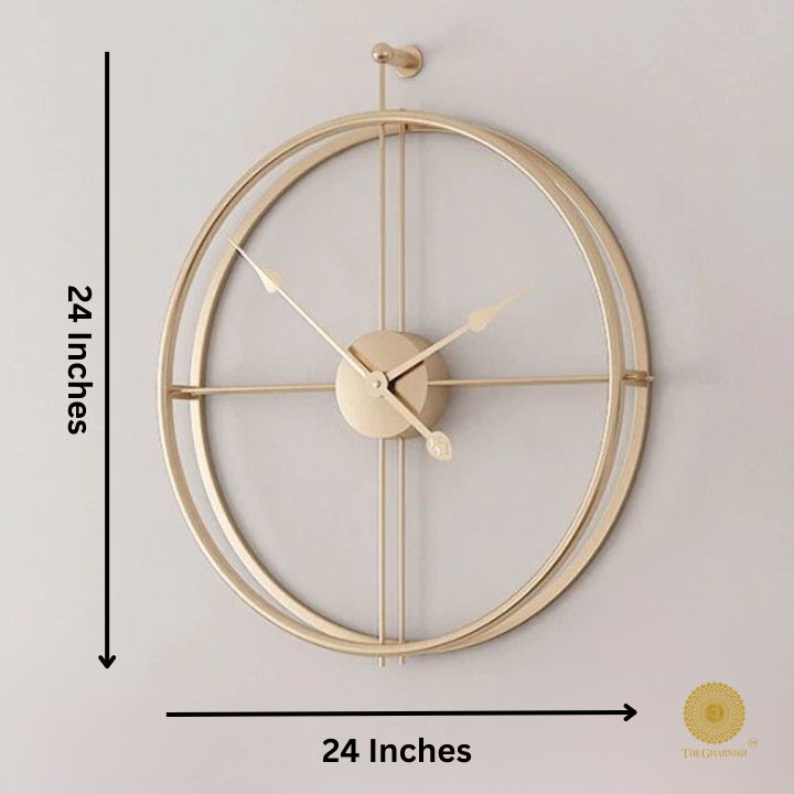 Metallic Double Wheel Wall Clock - Gold (24 Inches Dia) - The Gharnish - A Unit of Satkala Creations