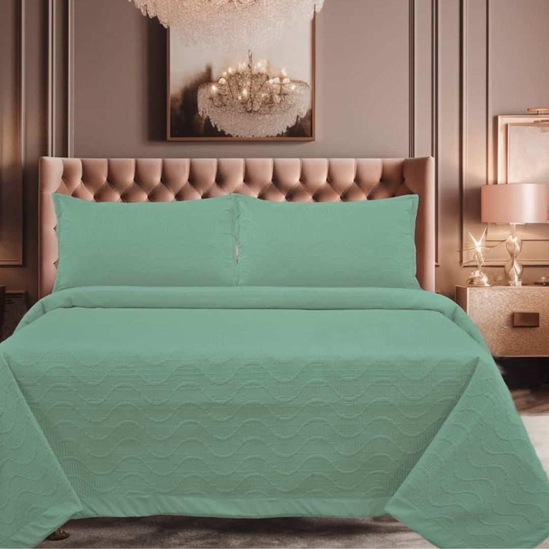 "Double bed supersoft reversible ultrasonic bedcover with elegant stitching design, offering a cozy and stylish layer for any bedroom.