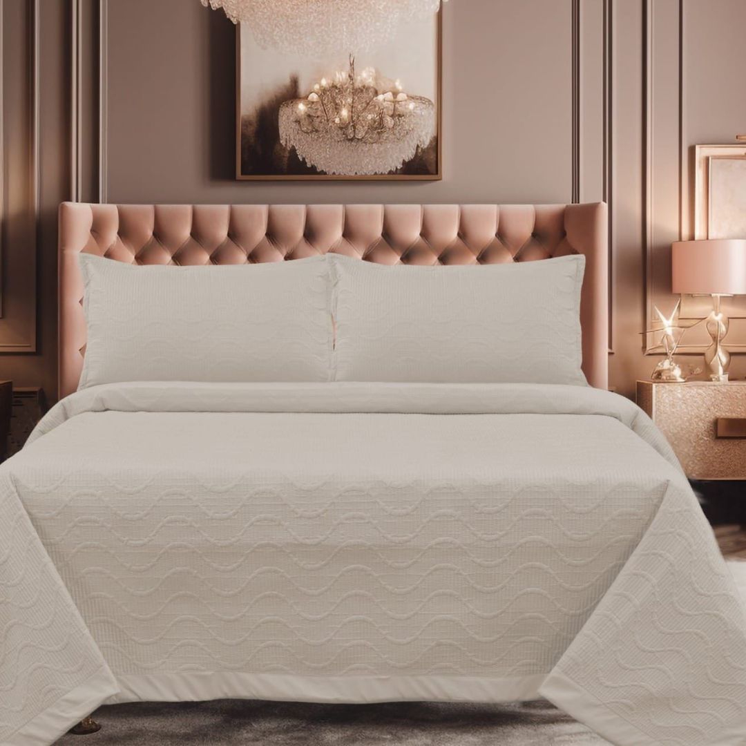 "Double bed supersoft reversible ultrasonic bedcover with elegant stitching design, offering a cozy and stylish layer for any bedroom.