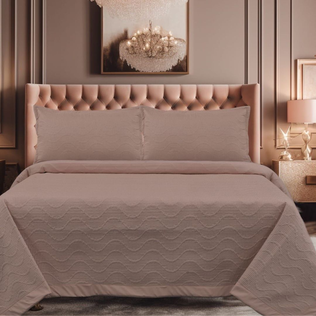 "Double bed supersoft reversible ultrasonic bedcover with elegant stitching design, offering a cozy and stylish layer for any bedroom.
