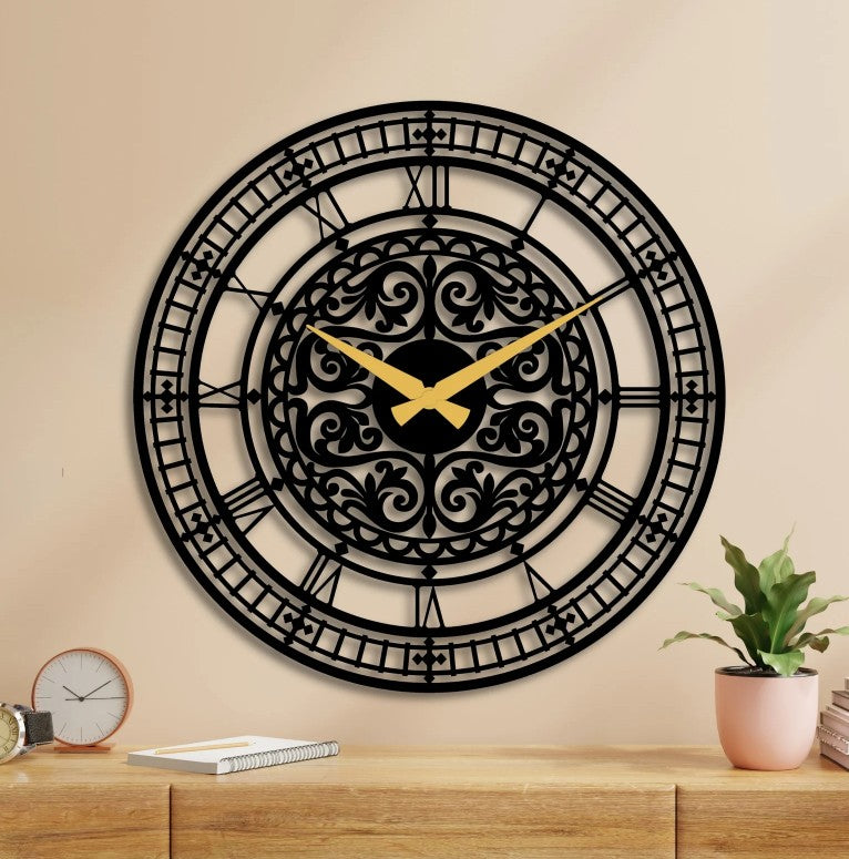 Silent Unique Wall Clock, Large Metal Wall Clock, 3D metal wall clock, metal art wall clock, Large Geometric Metal Clock - The Gharnish - A Unit of Satkala Creations