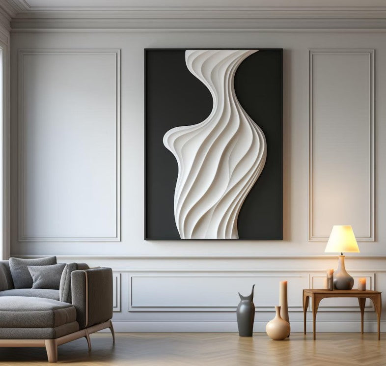 Black and White Waves Wooden Wall Art for Home and Office Decor - The Gharnish - A Unit of Satkala Creations