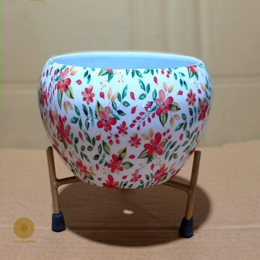 Enamel Coted Table Top Planters With Stand (5 x 6 Inches) - The Gharnish - A Unit of Satkala Creations