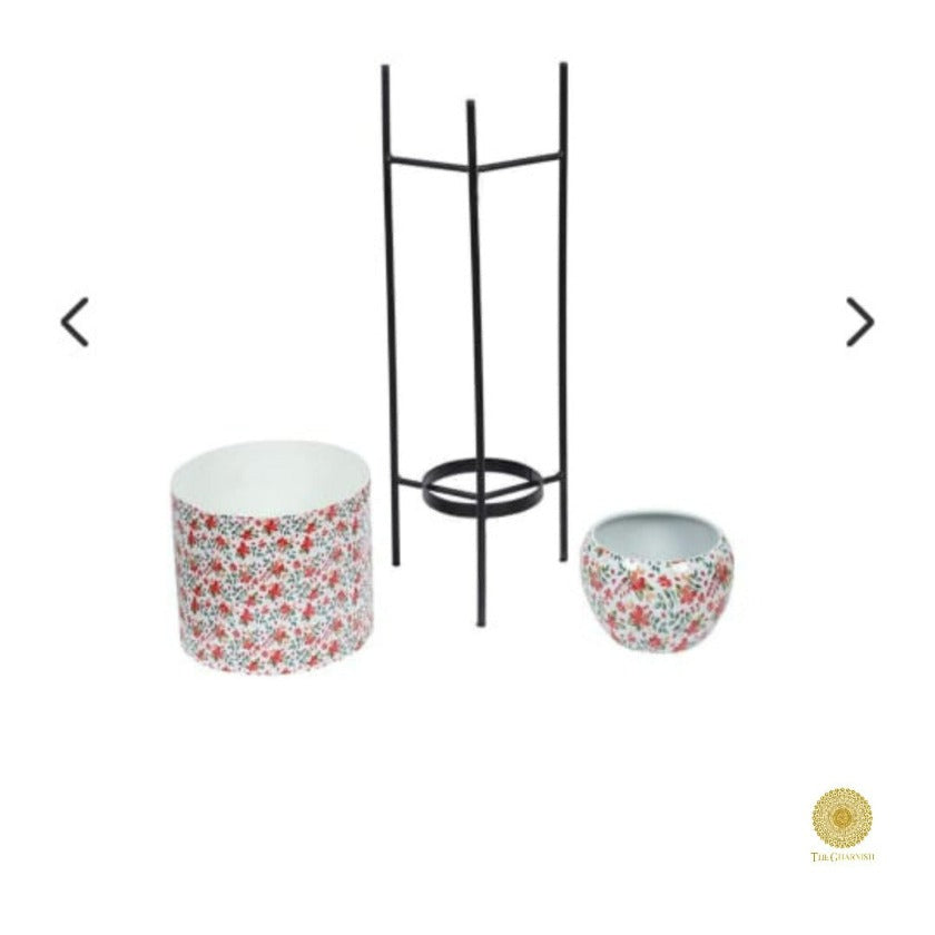 Enemal Print Set of 2 Planter with Stand - The Gharnish - A Unit of Satkala Creations