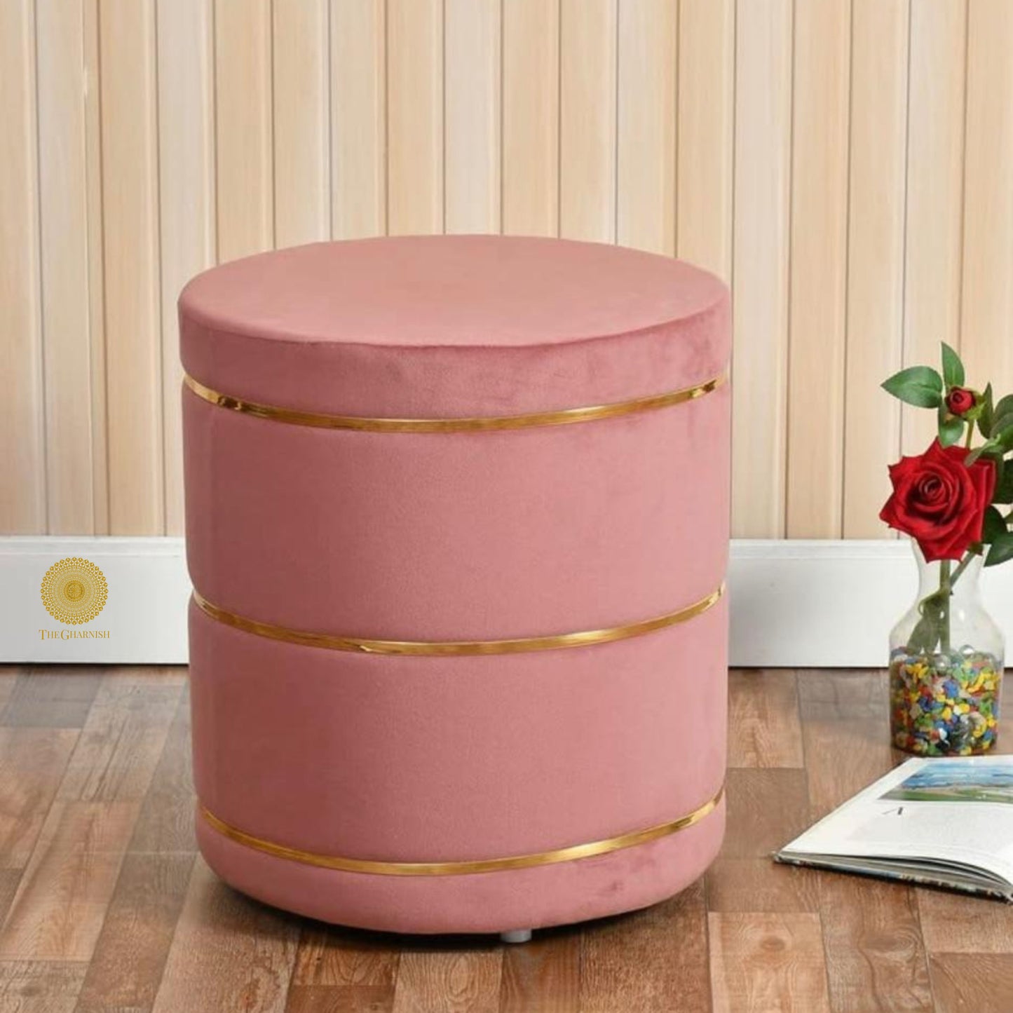 Ottoman Fabric Pouffe - Pink - The Gharnish - A Unit of Satkala Creations