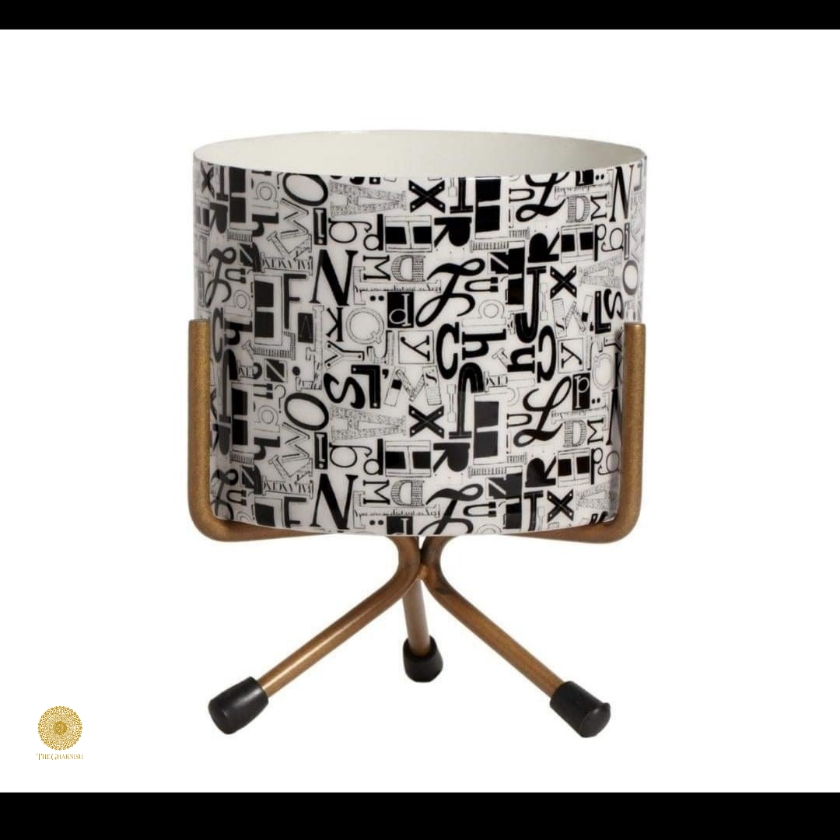 Enamel Printed Planter With Stand (10 x 7 Inches) - The Gharnish - A Unit of Satkala Creations