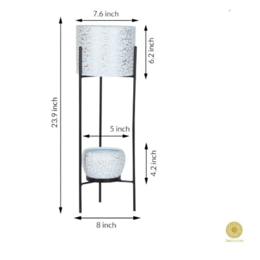 Enemal Print Set of 2 Planter with Stand - The Gharnish - A Unit of Satkala Creations