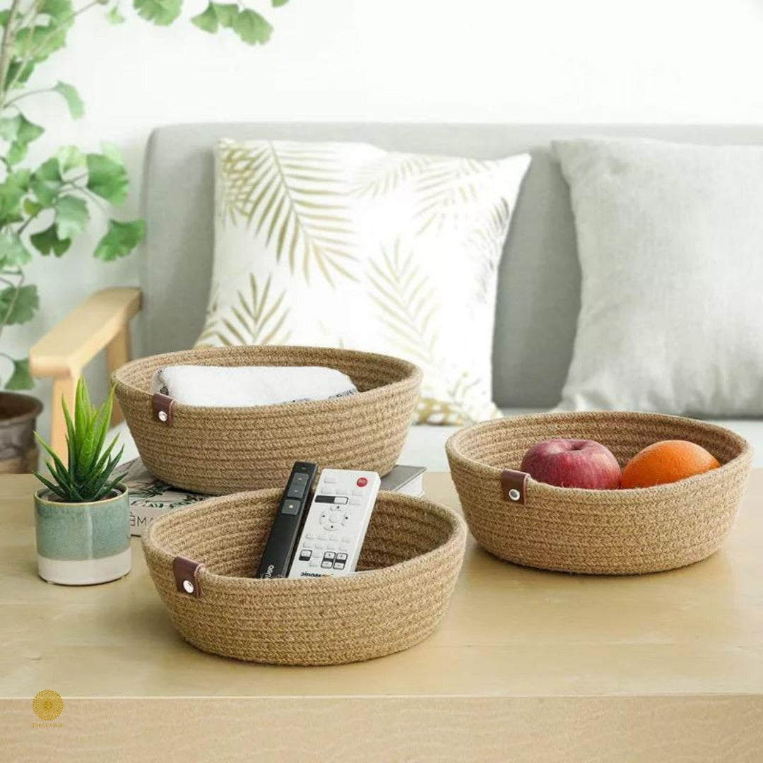 Mini Rope Handwoven Shelf Basket - The Gharnish - A Unit of Satkala Creations