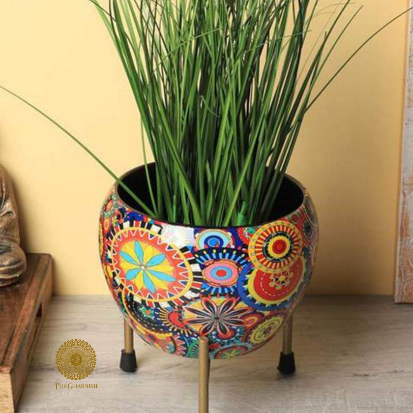 Enamel Coted Table Top Planters With Stand (5 x 6 Inches) - The Gharnish - A Unit of Satkala Creations