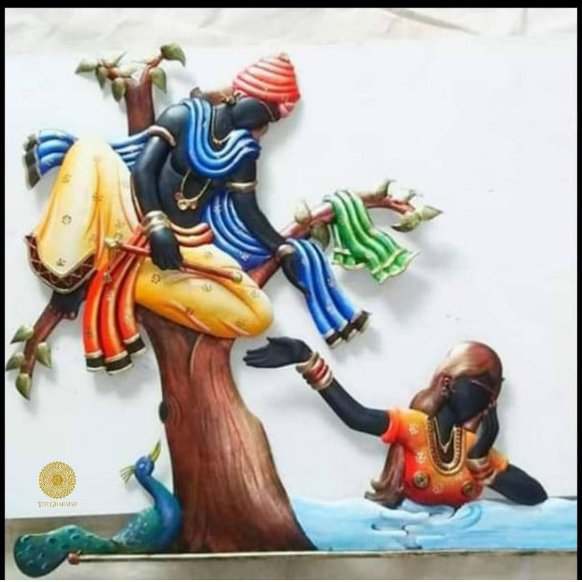 Gopi - Krishna Leela Wall Art (22 x 24 Inches) - The Gharnish - A Unit of Satkala Creations