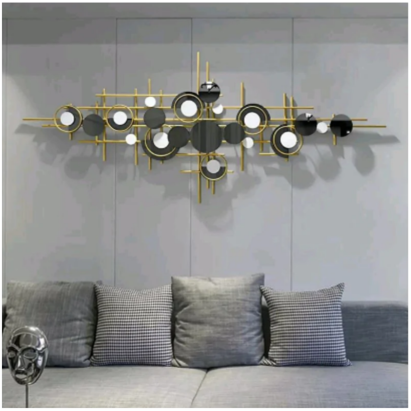 Black Ring Geometrical Design Wall Art (55 x 25 Inches) - The Gharnish - A Unit of Satkala Creations