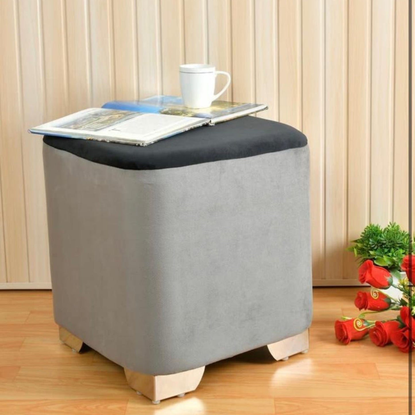 Ottoman Cushion Stool - Grey - The Gharnish - A Unit of Satkala Creations