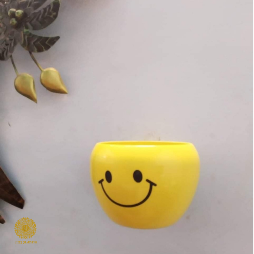 Enamel Coated Smiley Table Top Metallic Planter ( 4 x 5 Inches) Each - The Gharnish - A Unit of Satkala Creations