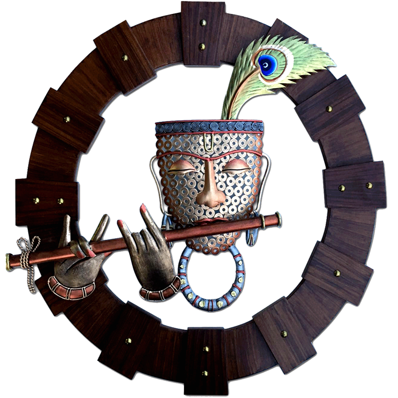 Wiser Krishna Rustic Wall Art (24 x 24 Inches ) - The Gharnish - A Unit of Satkala Creations