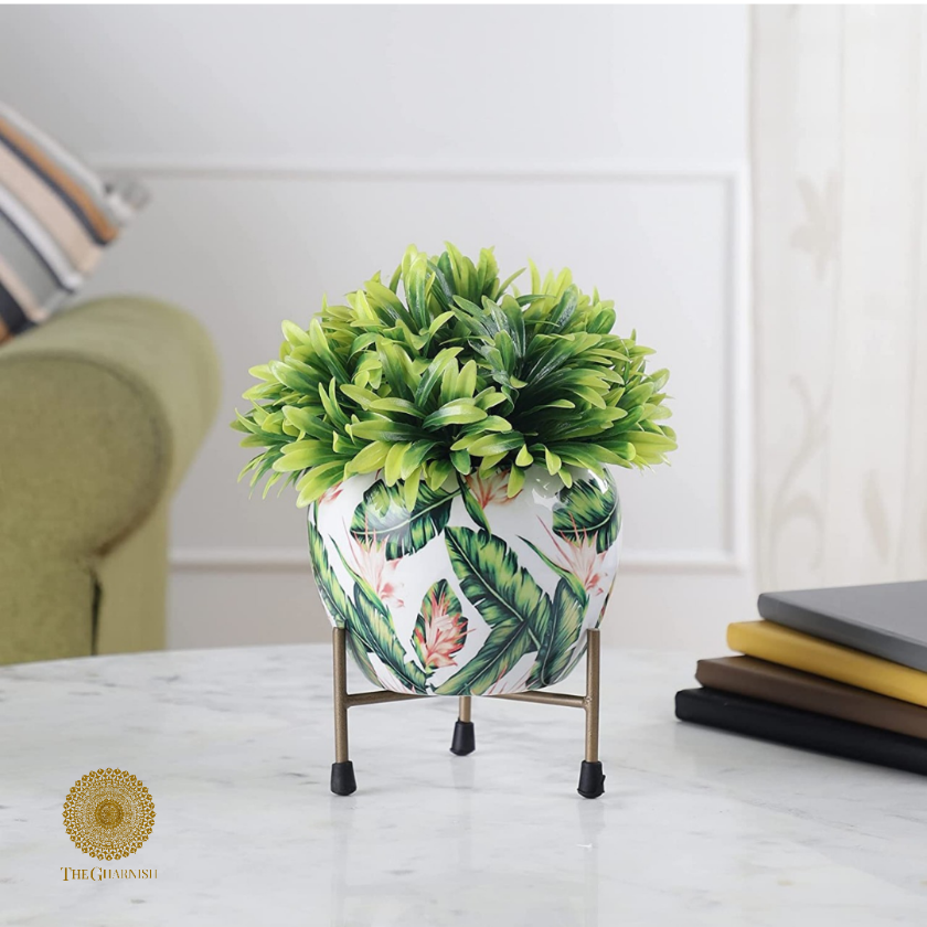 Enamel Coted Table Top Planters With Stand (5 x 6 Inches) - The Gharnish - A Unit of Satkala Creations