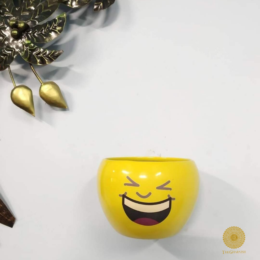 Enamel Coated Smiley Table Top Metallic Planter ( 4 x 5 Inches) Each - The Gharnish - A Unit of Satkala Creations