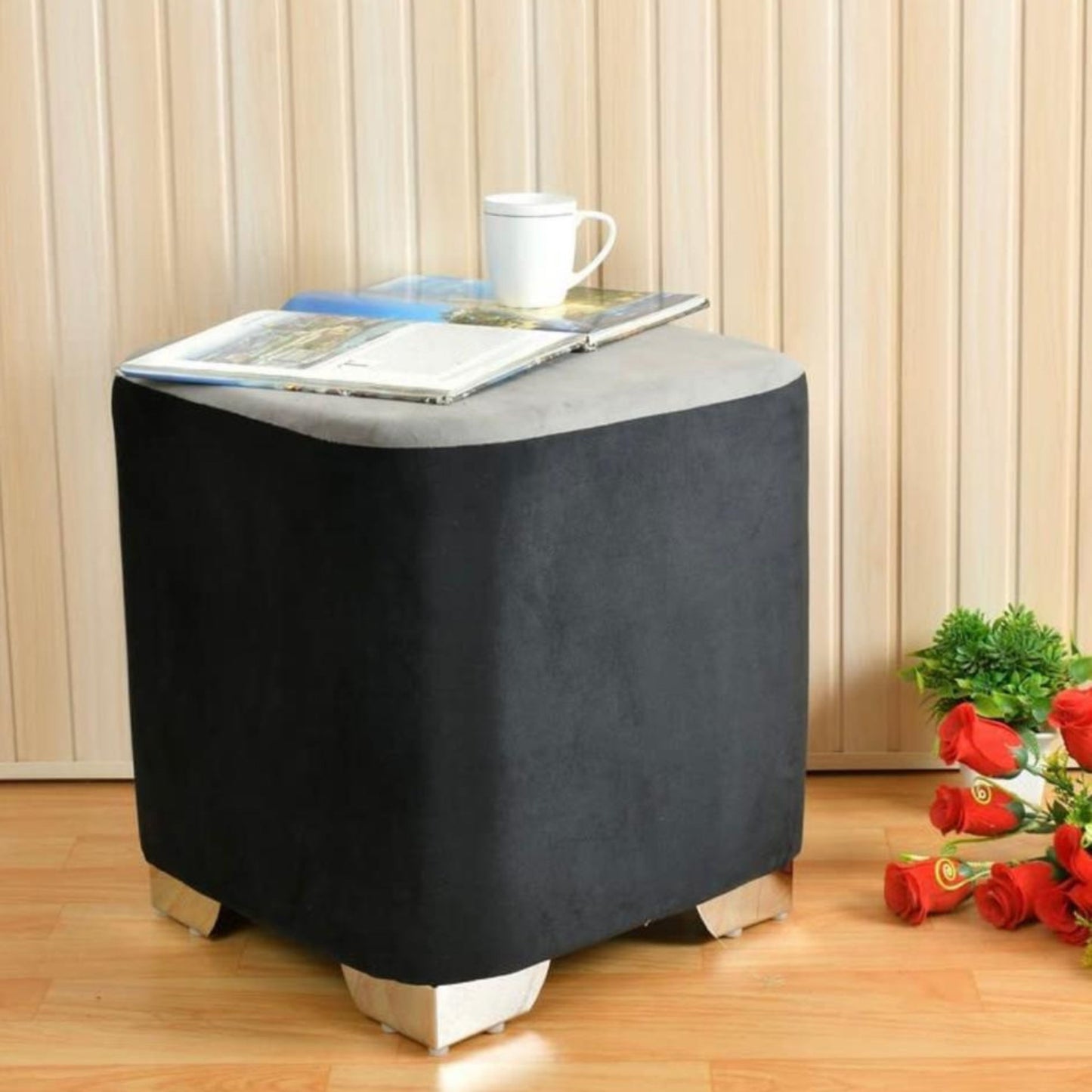 Ottoman Cushion Stool - Grey - The Gharnish - A Unit of Satkala Creations