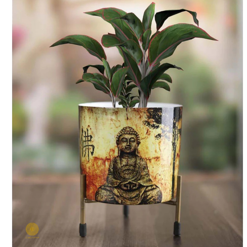 Enamel Printed Planter With Stand (10 x 7 Inches) - The Gharnish - A Unit of Satkala Creations